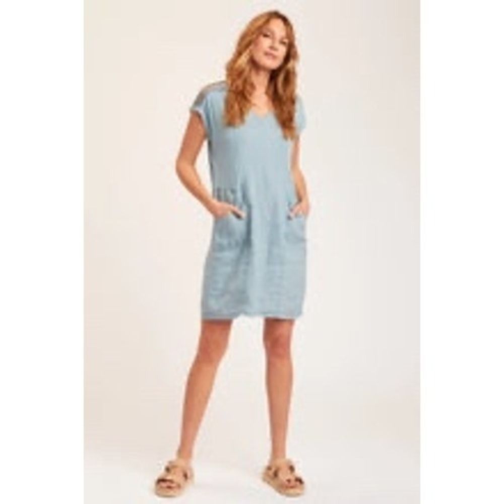 XCVI Robson Hooded Dress Linen Tunic Crochet Sleeves Size XL Lagenlook Coastal